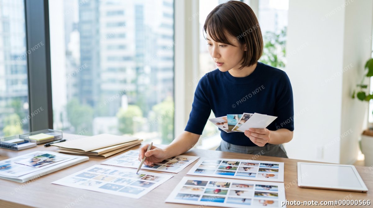 写真の選定をするアートディレクターの女性
