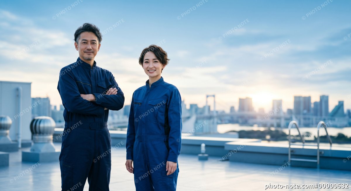 ビル管理や建設現場をイメージさせる作業員の男女