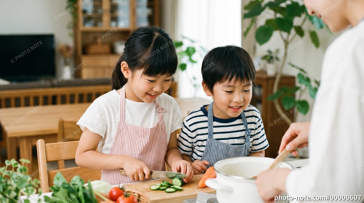 料理をする子どもたち キッチン 食育