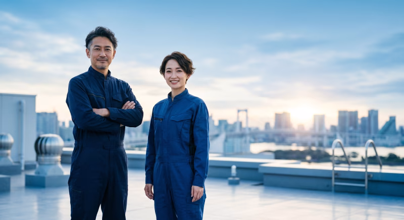 ビル管理や建設現場をイメージさせる作業員の男女