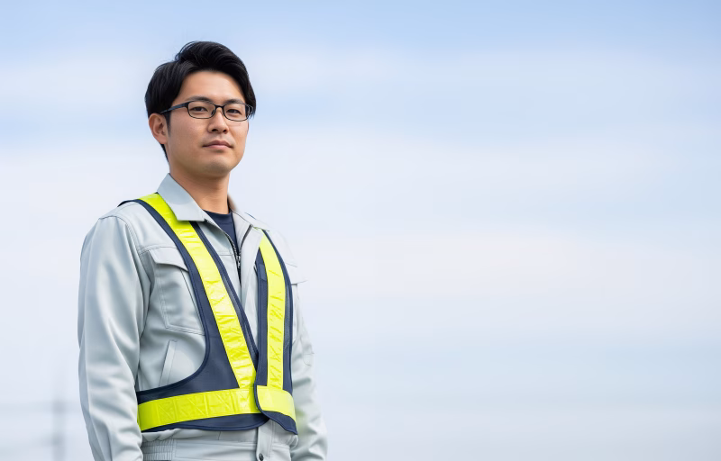 男性作業員、交通誘導員のポートレート