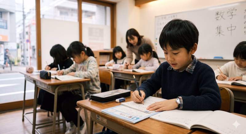塾で勉強する小学生
