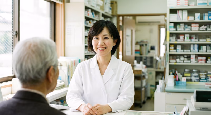 接客をする薬剤師の女性