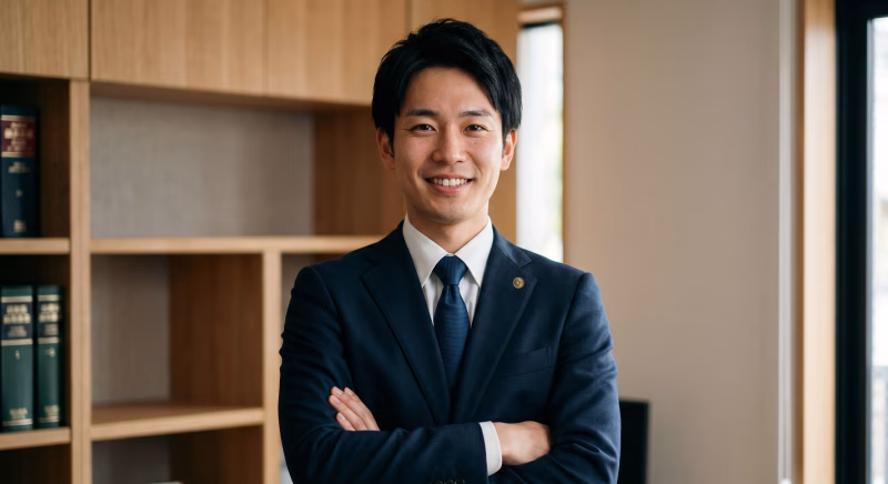 オフィスで腕組みをする弁護士の男性