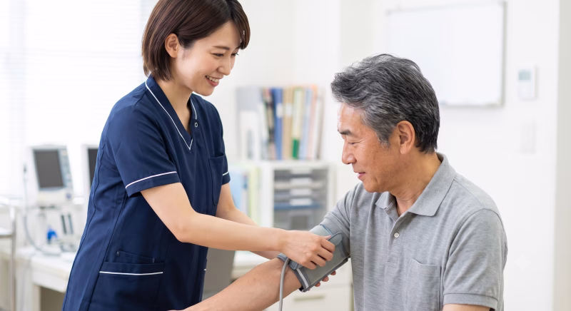 血圧を測る看護師