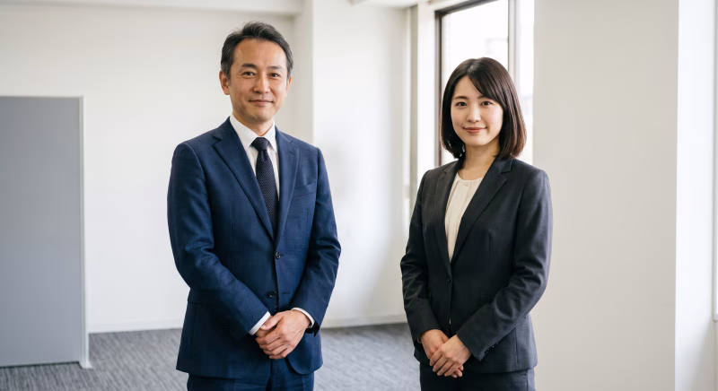 弁護士・税理士など士業のイメージ 笑顔で並ぶ男女の専門家