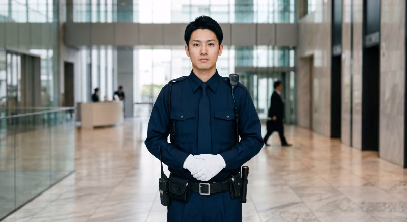 ビルの施設警備の男性スタッフ