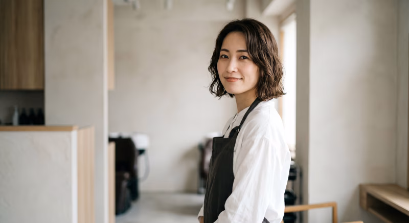 ヘアサロンで働く美容師の女性スタッフ 笑顔 ポートレート