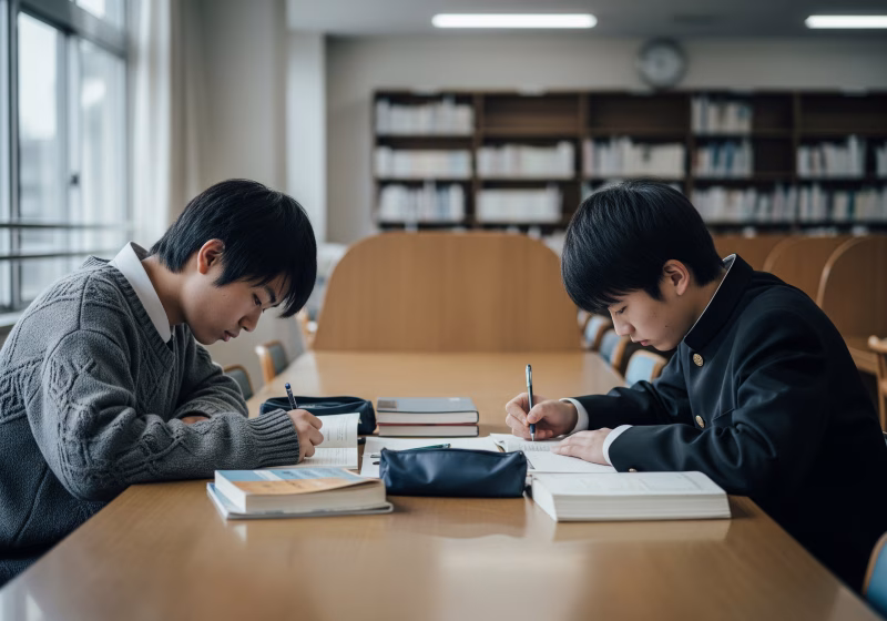 図書室で勉強する学生