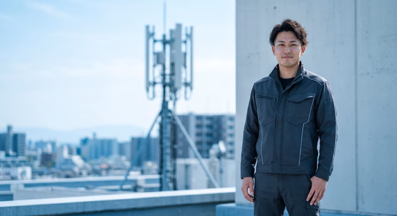 携帯電話の基地局工事の男性作業員