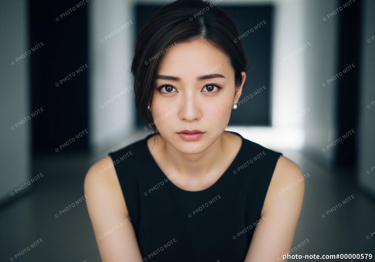 真剣な表情でカメラを見つめる日本人女性のクローズアップ