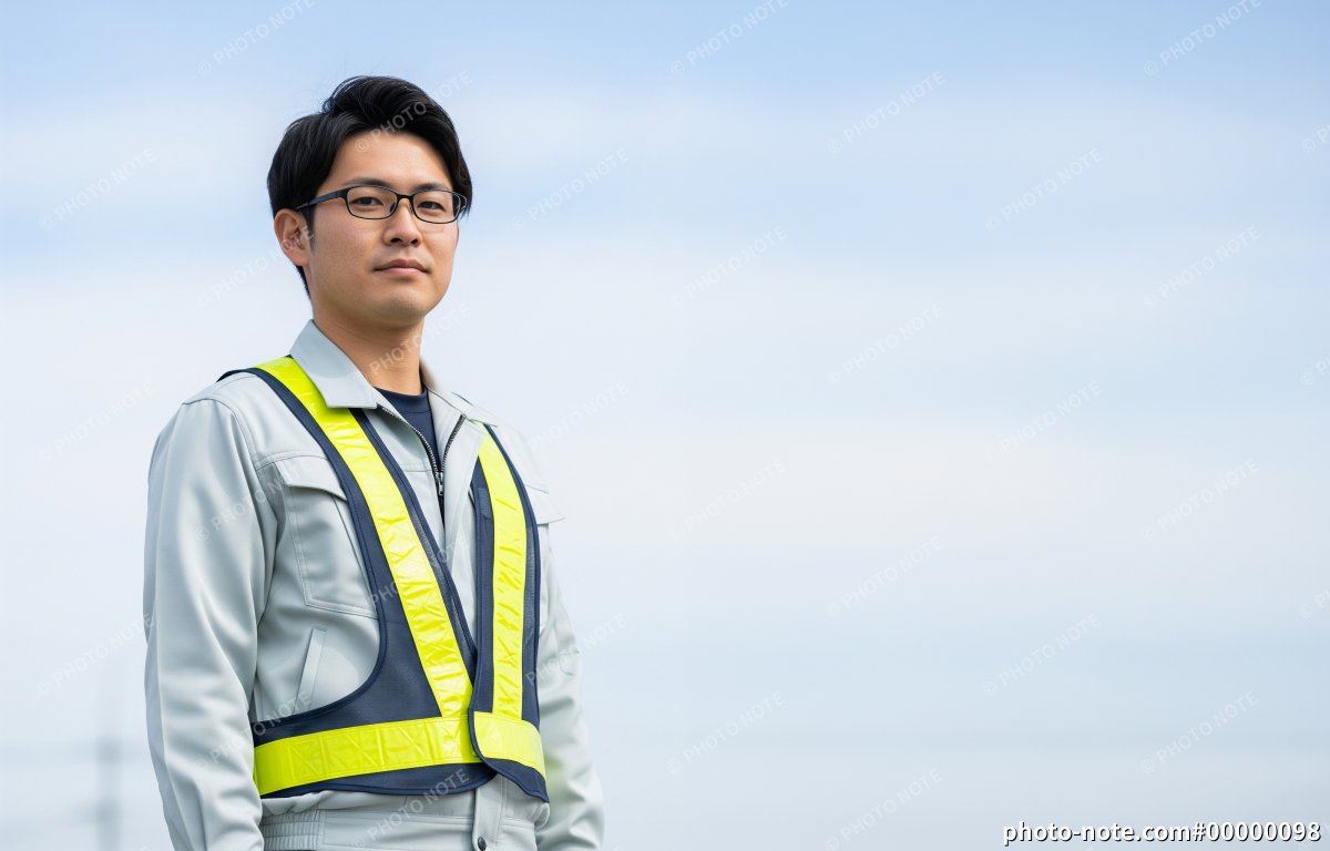 男性作業員、交通誘導員のポートレート
