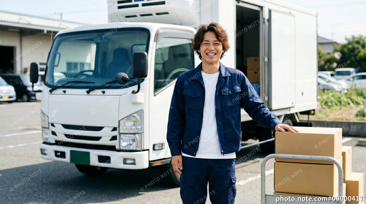 台車で荷物を運ぶルート配送ドライバー