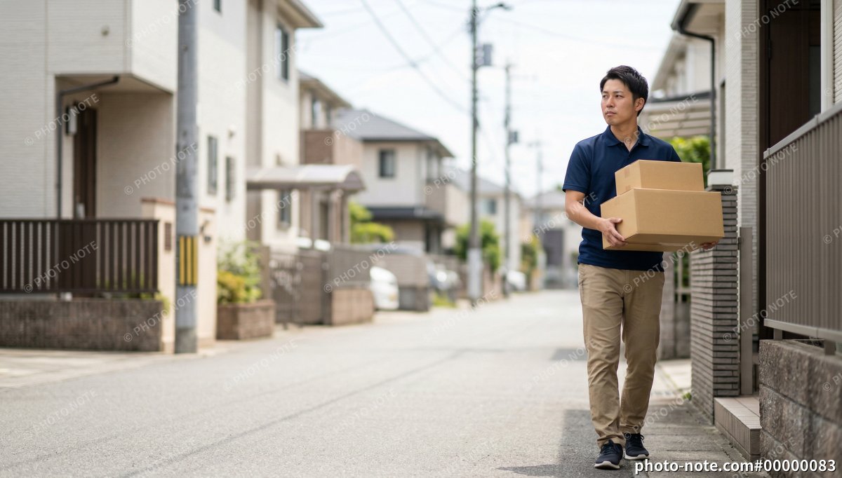 荷物を運ぶ男性配達員