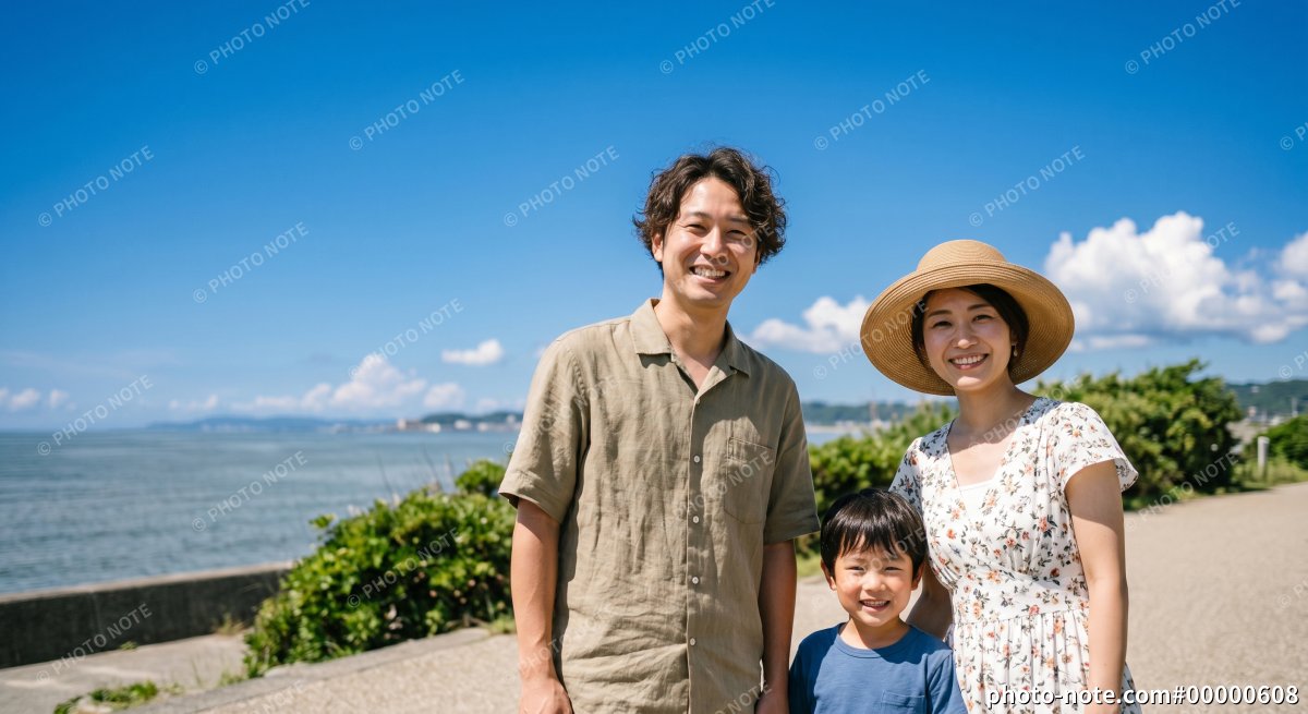 夏の家族旅行 海辺