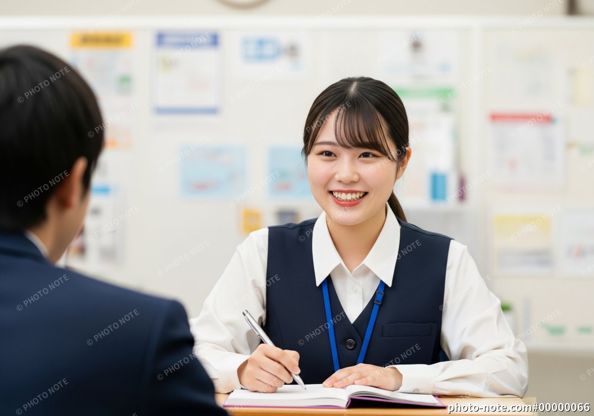 進路相談をする女性事務員