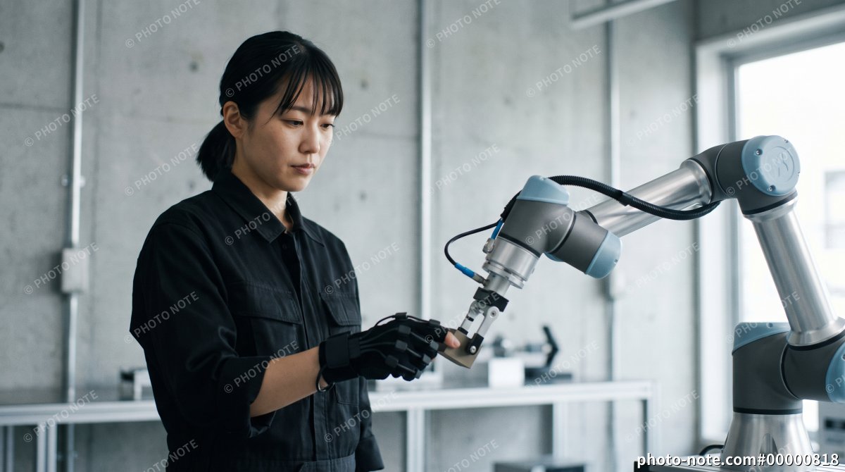 協働ロボットを操作する女性エンジニア