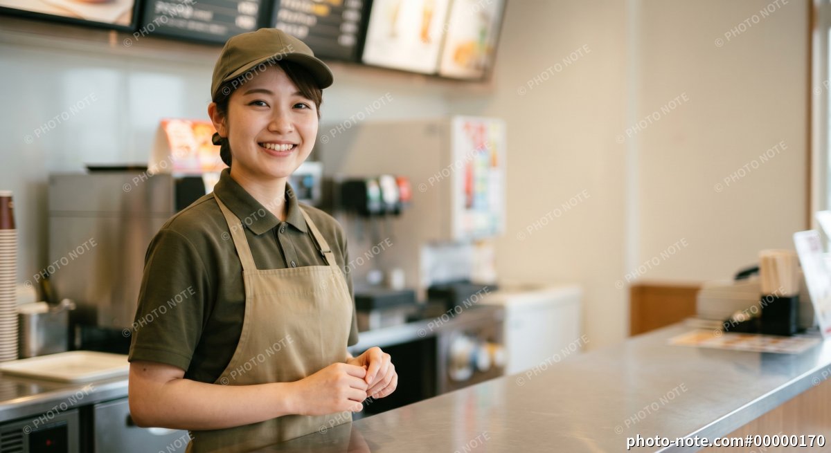 ファーストフード店で働く若い女性