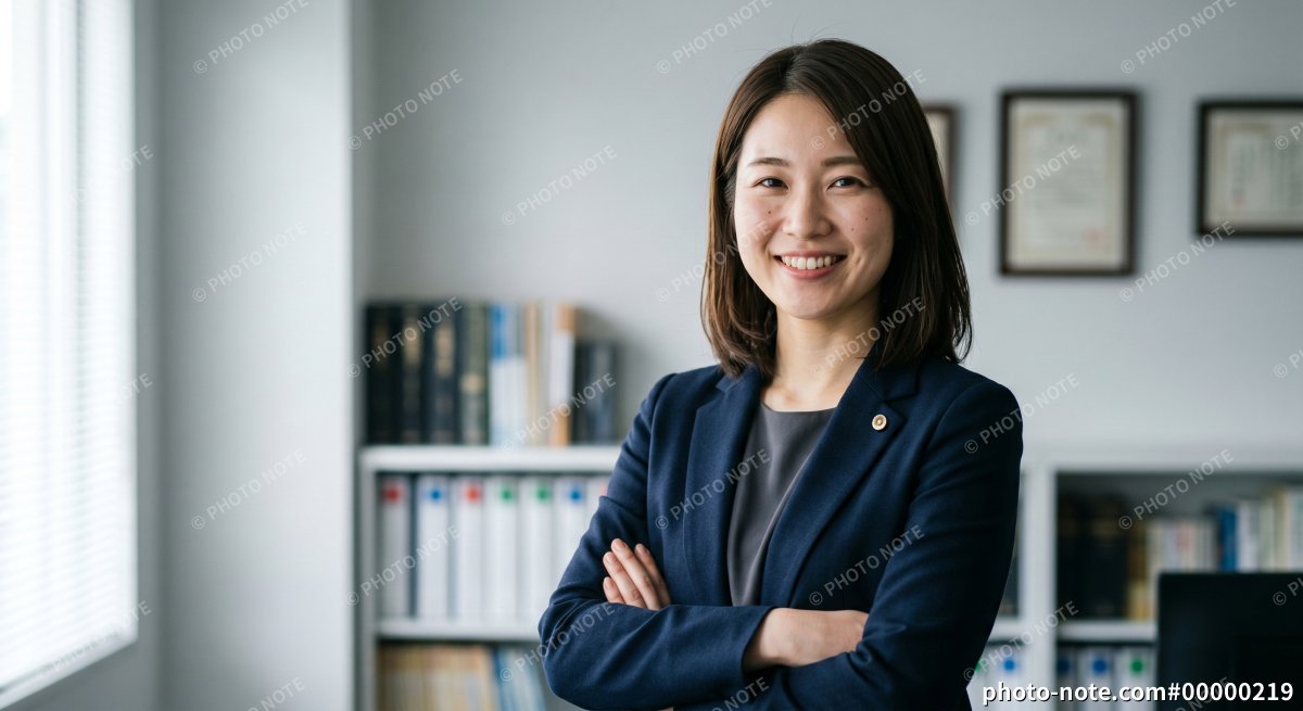 オフィスで腕組みをする弁護士の女性