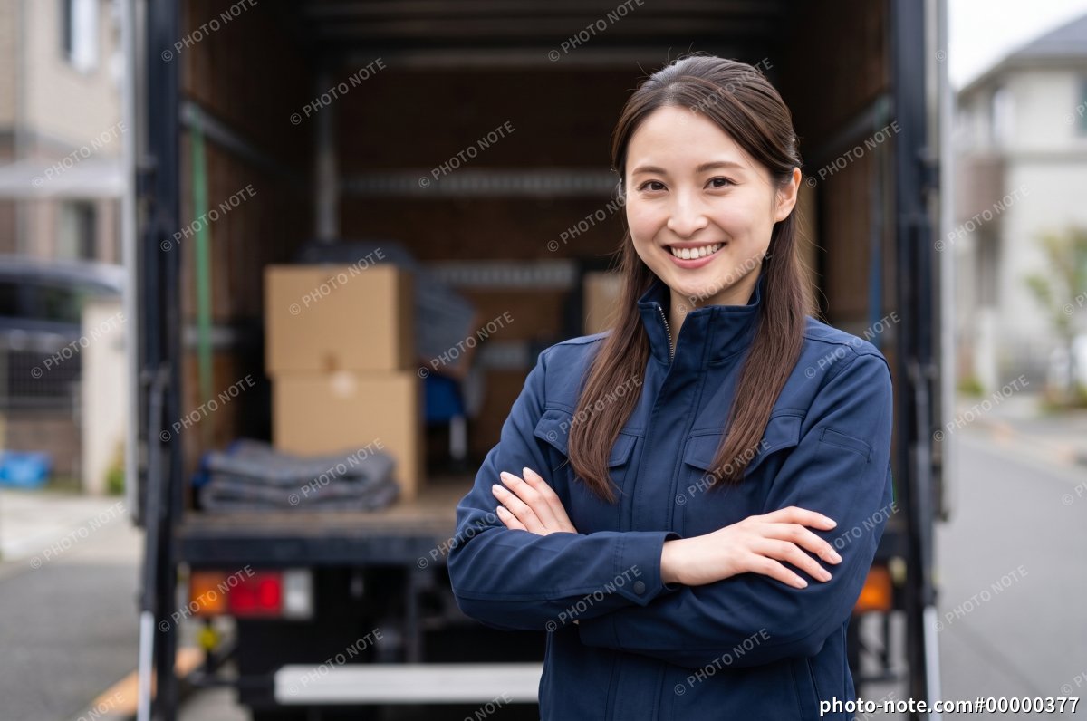 引っ越しの荷物を搬入する女性スタッフ