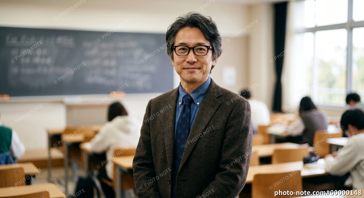 教室で微笑む大学教授・講師の男性 教育 セミナー