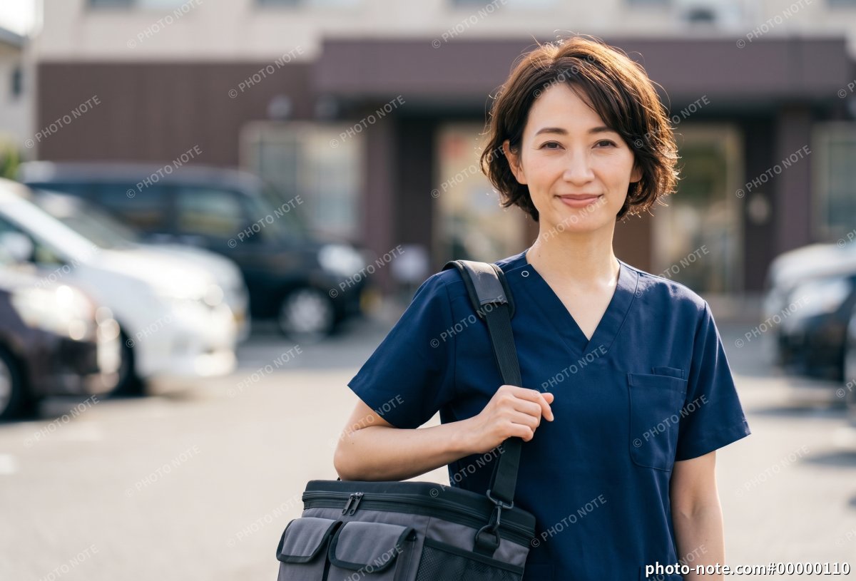 医療バックを持つ訪問看護師の女性