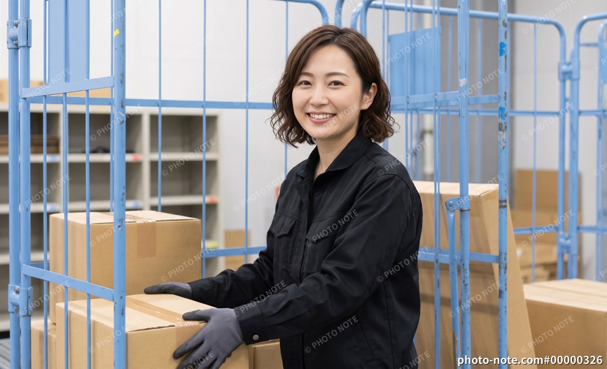 物流倉庫で働く女性スタッフ