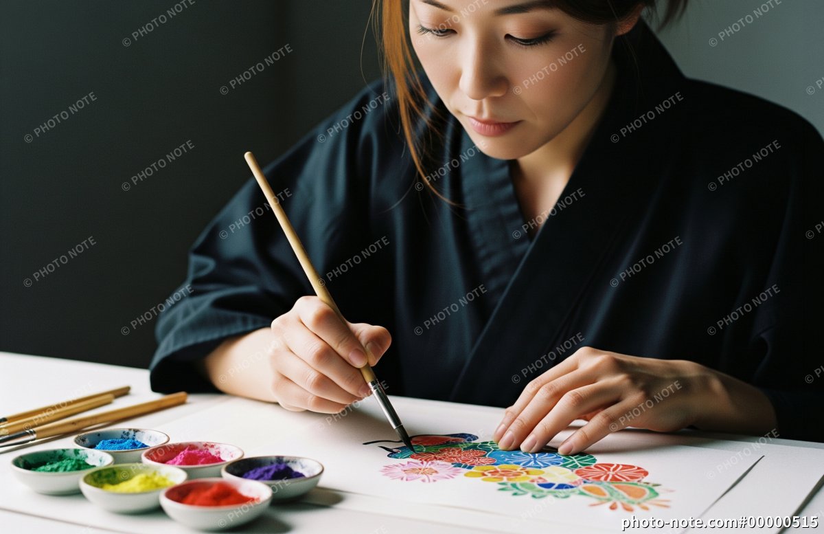 日本画を制作する女性画家