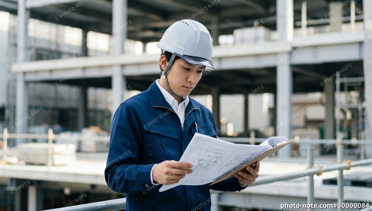 図面を見る建築士の男性