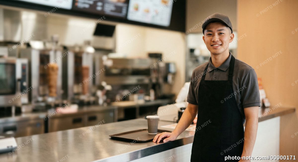 ファーストフード店で働く男性従業員