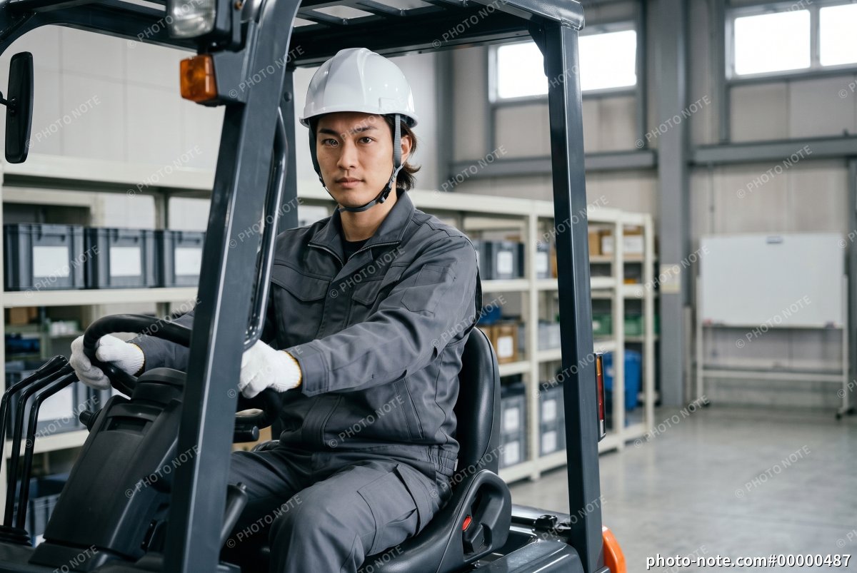 フォークリフトを運転する男性