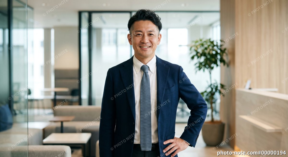 オフィスのミドル世代の男性ビジネスマン（営業・管理職イメージ）