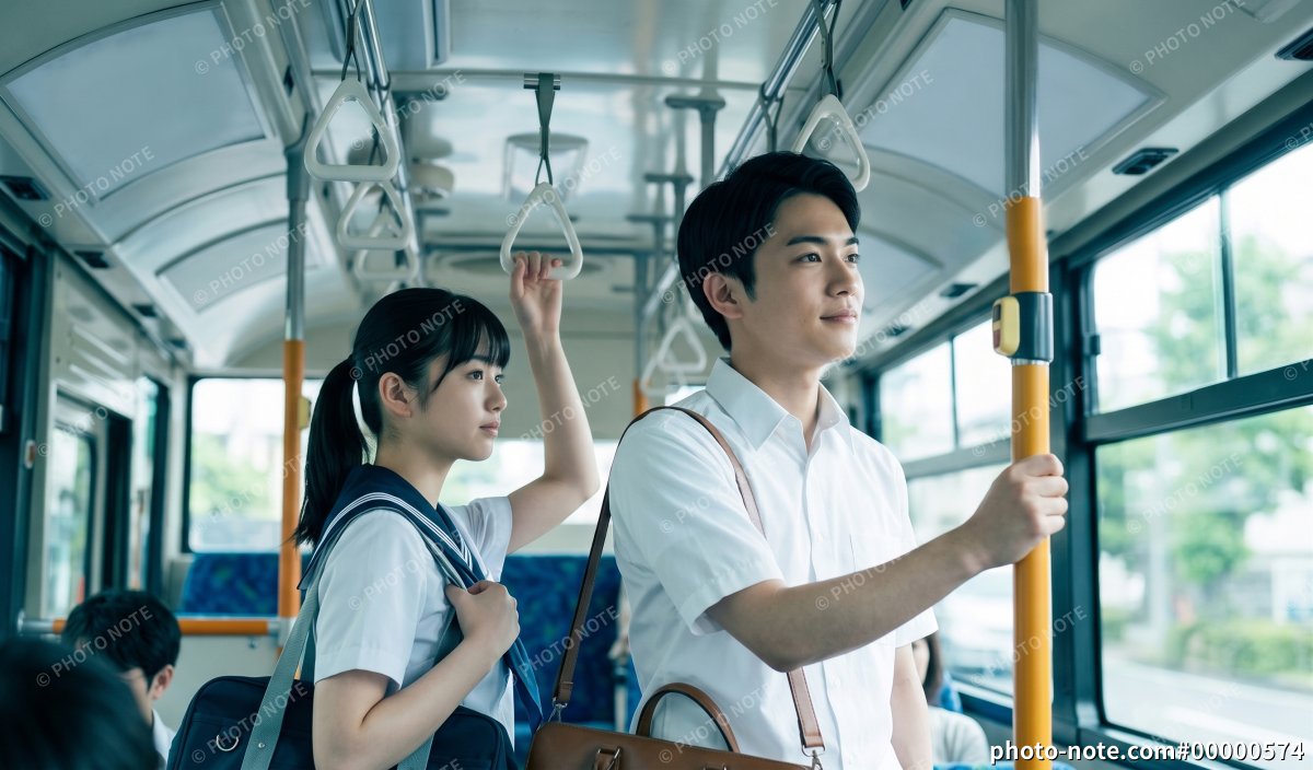 朝の通勤バスの車内