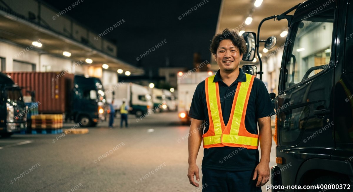 夜間配送を行うトラックドライバー
