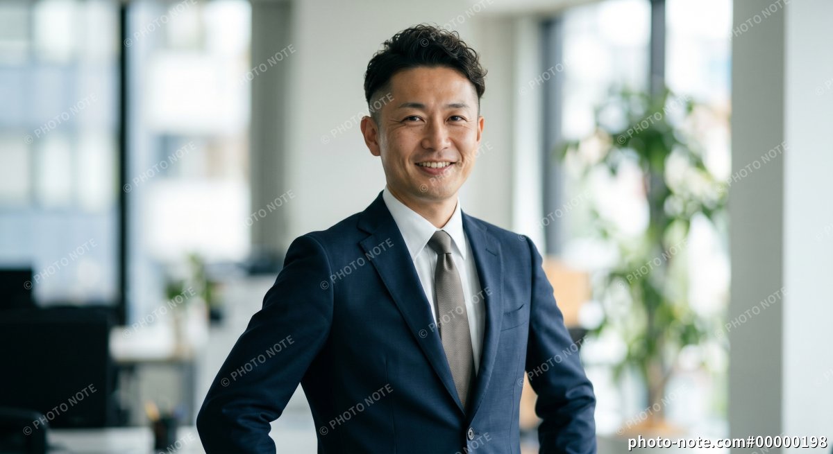 オフィスに笑顔で立つ男性