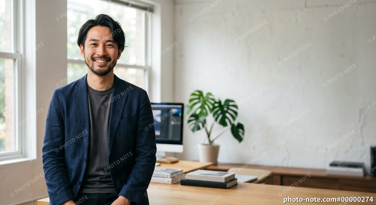 独立・起業・フリーランスのイメージに使いやすい笑顔の男性ビジネスパーソン