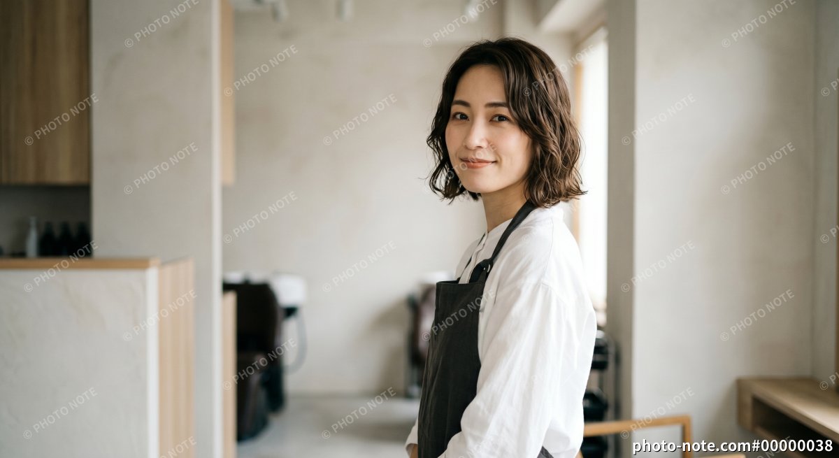ヘアサロンで働く美容師の女性スタッフ 笑顔 ポートレート