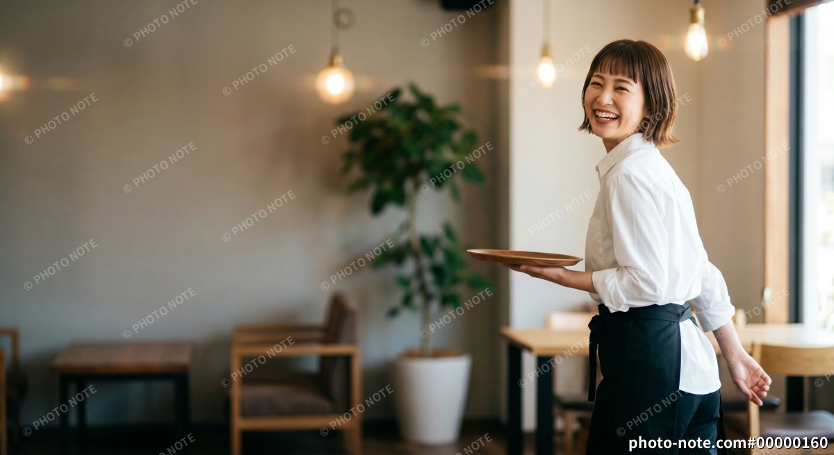 レストラン・カフェで働くホールスタッフの女性