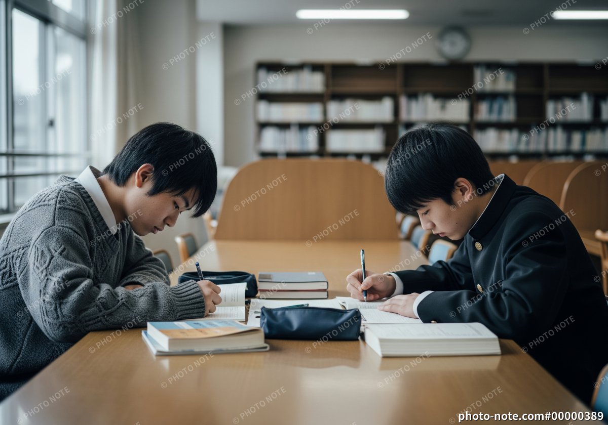 図書室で勉強する学生