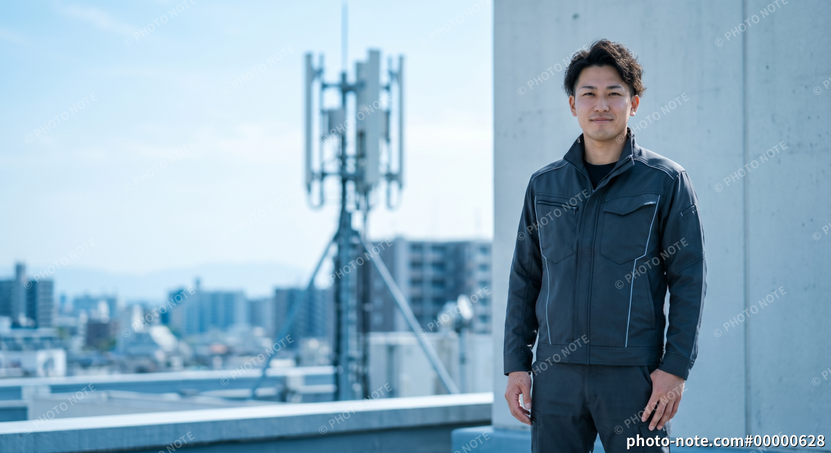 携帯電話の基地局工事の男性作業員