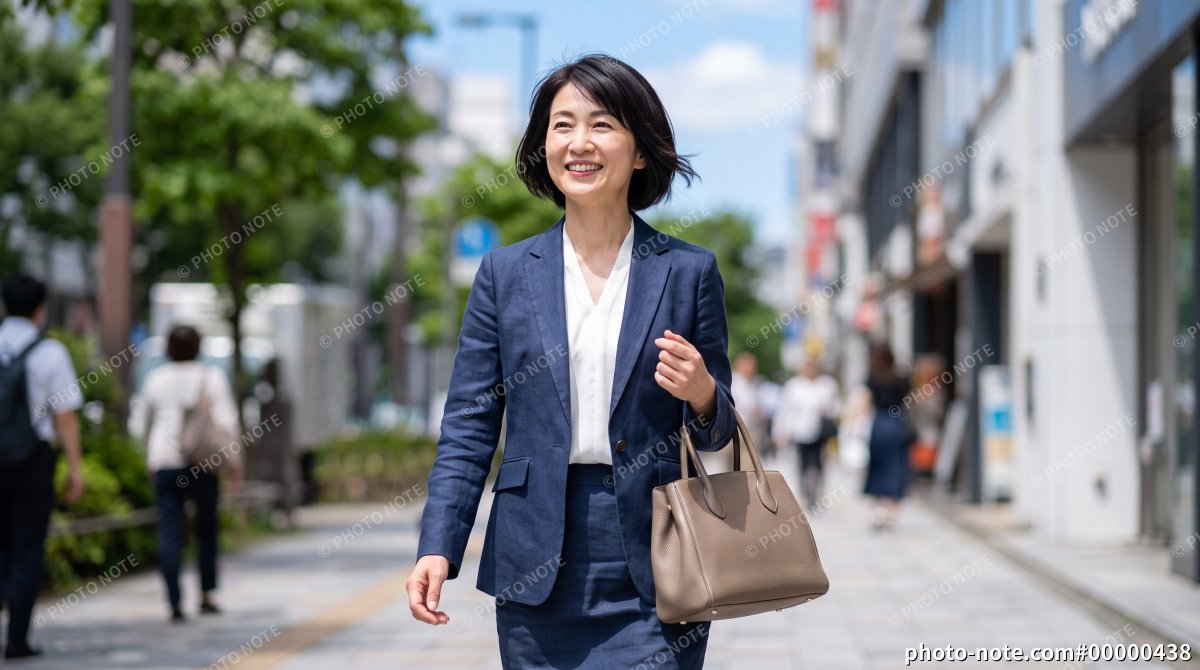 オフィス街を歩くミドル世代の女性会社員