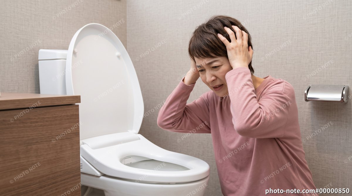 トイレのトラブルに困り頭を抱える中高年女性